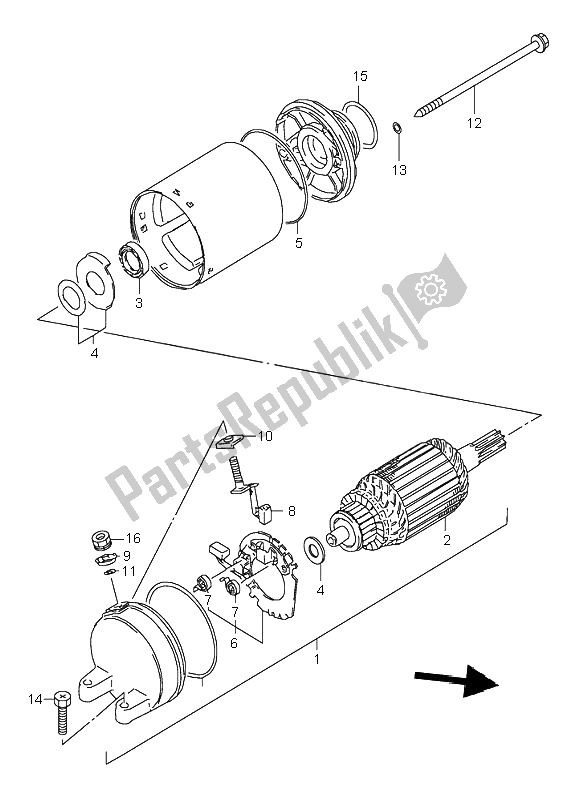 All parts for the Starting Motor of the Suzuki GS 500E 1996