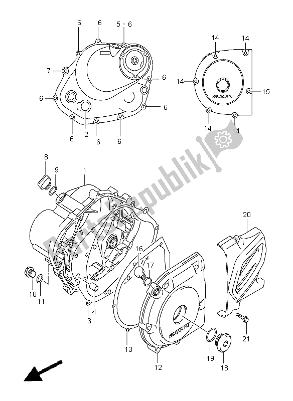 All parts for the Crankcase Cover of the Suzuki DR Z 125 SW LW 2005