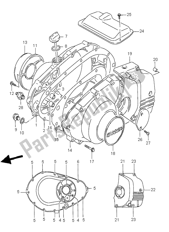 All parts for the Crankcase Cover of the Suzuki GS 500E 1995