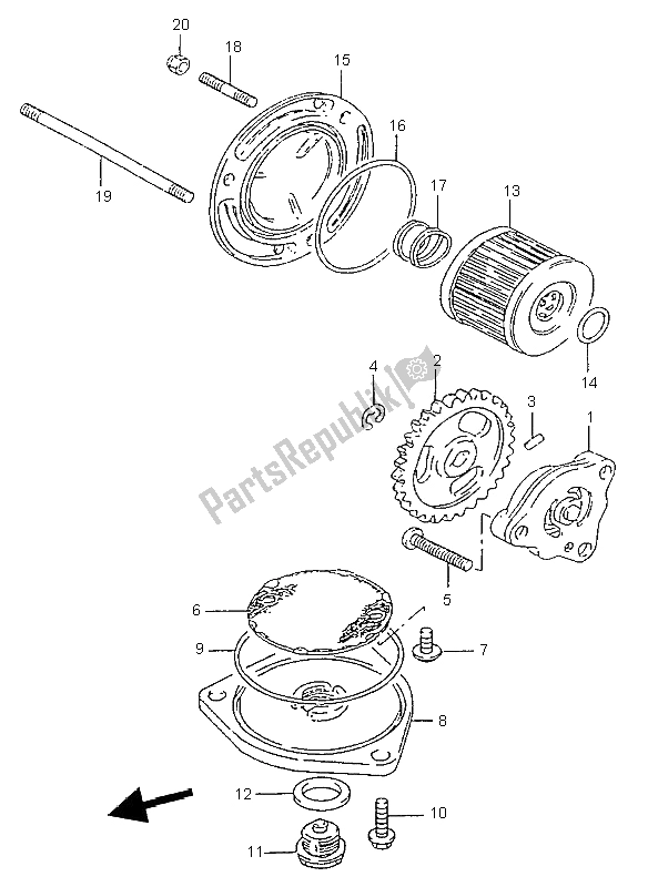 Alle onderdelen voor de Oliepomp van de Suzuki GZ 125 Marauder 2000