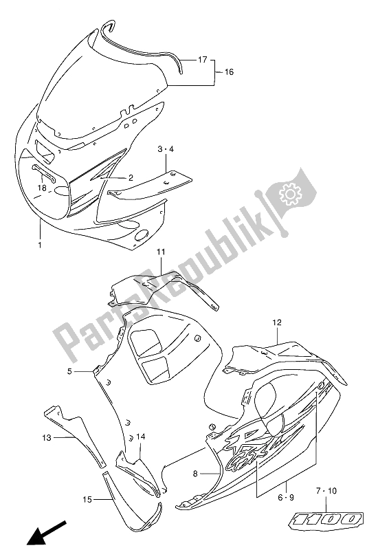 Todas las partes para Cuerpo De Capota (33j-c3s) de Suzuki GSX R 1100W 1994