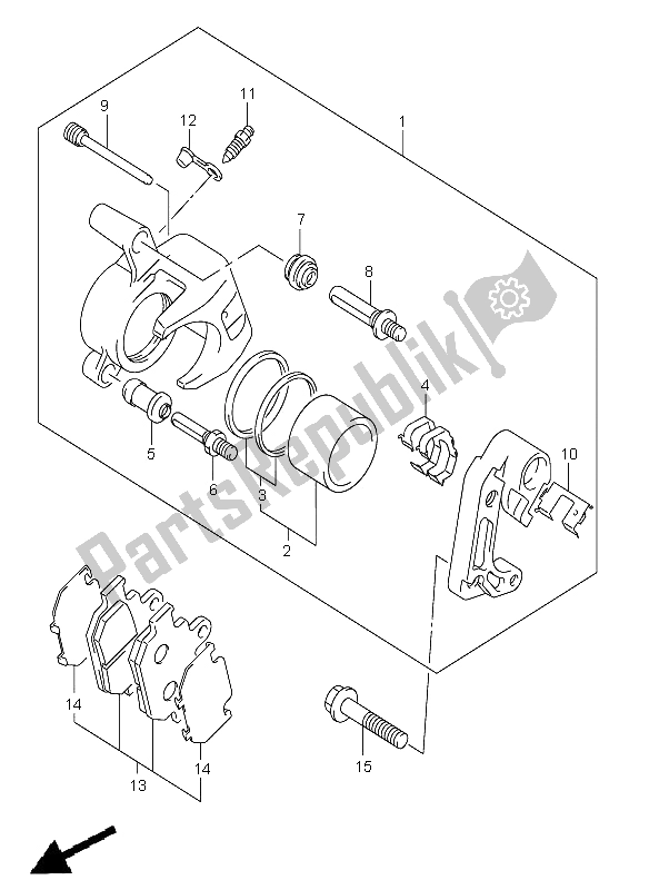 All parts for the Front Caliper of the Suzuki VL 250 Intruder 2006