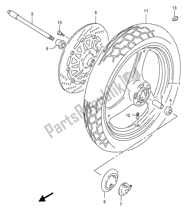 All parts for the Front Wheel ( Nf13a-108261-nf13b-103436) of the Suzuki RG 125 FU 1994