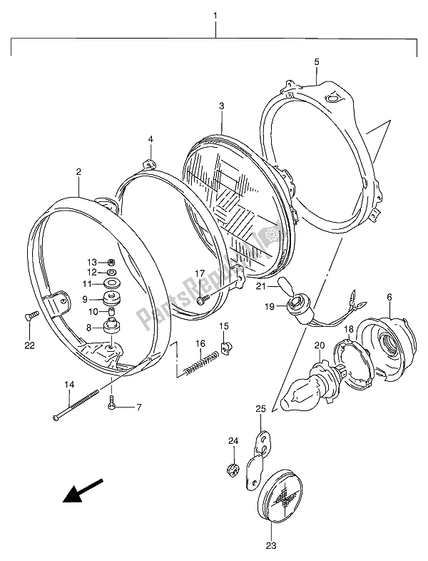 All parts for the Headlamp (except E1-e2) of the Suzuki VX 800U 1991