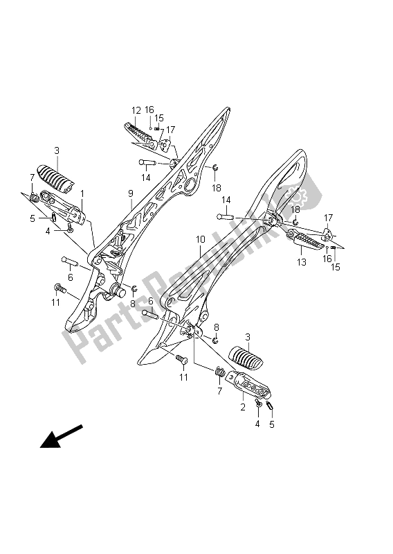 All parts for the Footrest of the Suzuki SFV 650A Gladius 2011