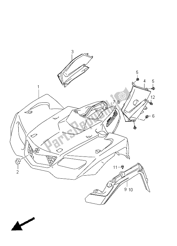 All parts for the Front Fender (lt-a400fz P17) of the Suzuki LT A 400Z Kingquad ASI 4X4 2012