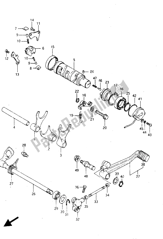 Todas as partes de Mudança De Marchas do Suzuki GSX R 750R 1986