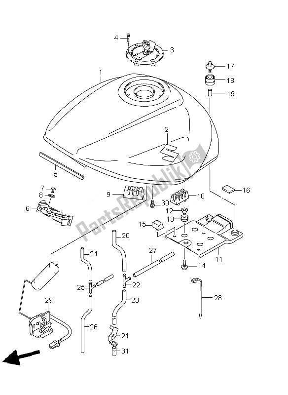 All parts for the Fuel Tank of the Suzuki GSF 1250 SA Bandit 2010