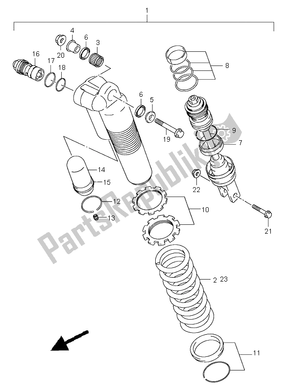 All parts for the Rear Shock Absorber of the Suzuki RM 250 2004