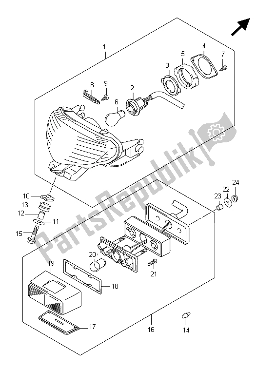 All parts for the Rear Combination Lamp (sfv650ua E21) of the Suzuki SFV 650A Gladius 2012