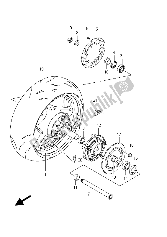 Toutes les pièces pour le Roue Arrière du Suzuki GSX 1300R Hayabusa 2012