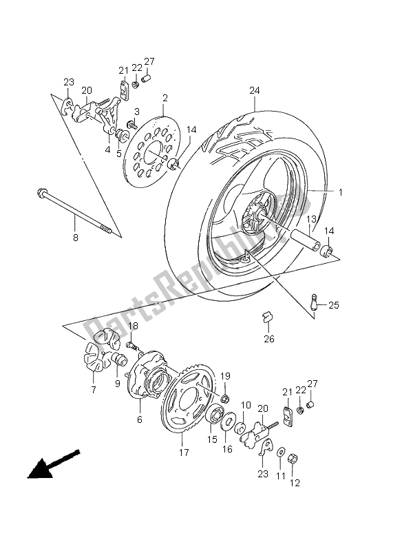 All parts for the Rear Wheel of the Suzuki GS 500E 2000