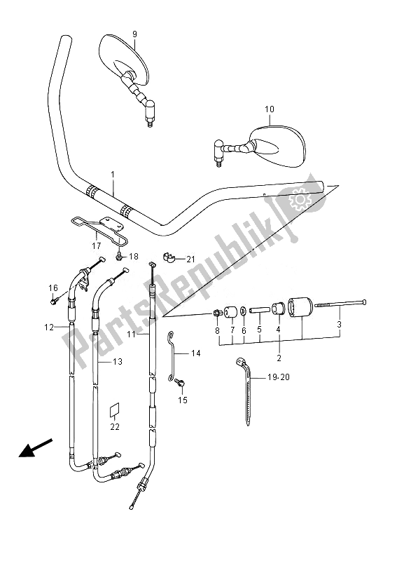 All parts for the Handlebar (vl800bue E19) of the Suzuki VL 800B Intruder 2014