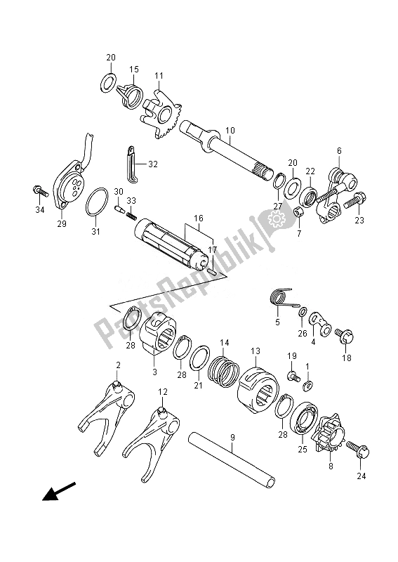 Todas as partes de Mudança De Marchas do Suzuki LT A 750 XPZ Kingquad AXI 4X4 2014