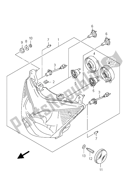 All parts for the Headlamp (gsf1250s E24) of the Suzuki GSF 1250 SA Bandit 2012