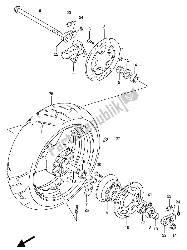 Tutte le parti per il Ruota Posteriore del Suzuki GSX R 1100W 1993