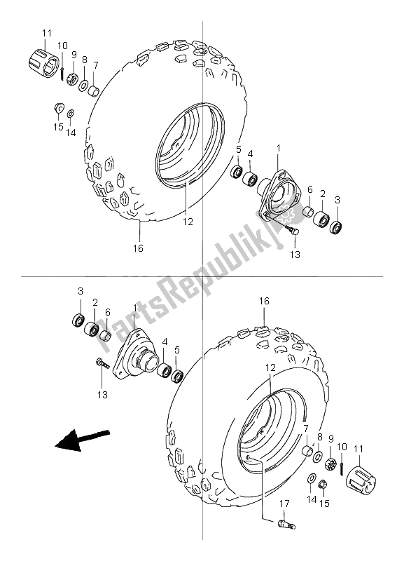 All parts for the Front Wheel of the Suzuki LT 80 Quadsport 2001