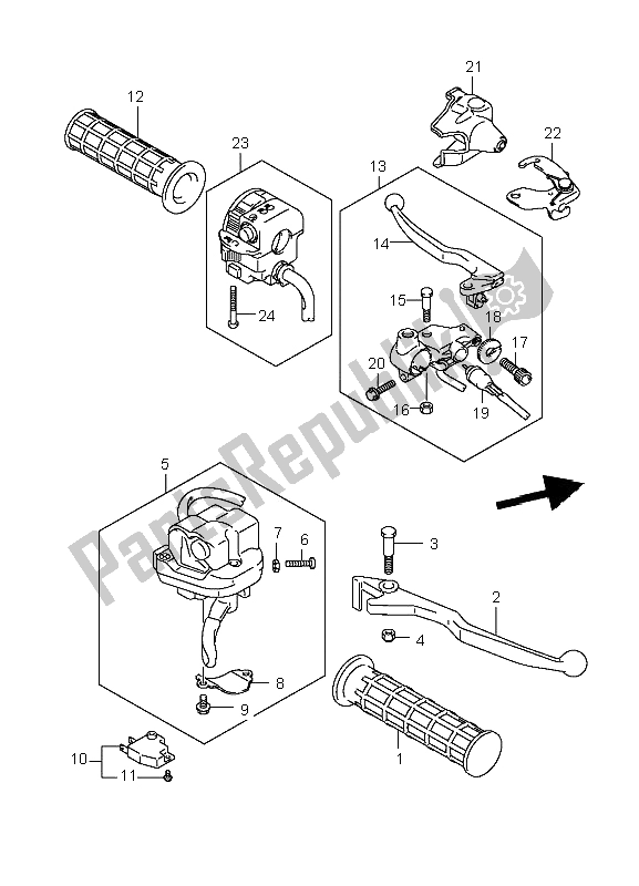 All parts for the Handle Lever of the Suzuki LT A 700X Kingquad 4X4 2006