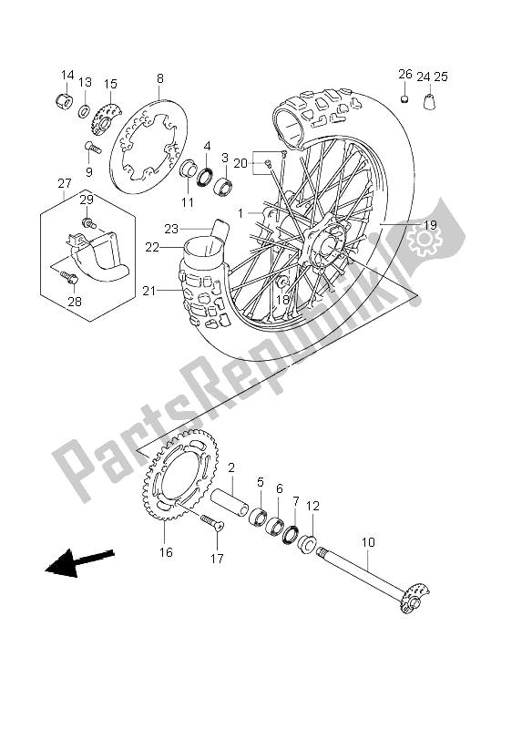 All parts for the Rear Wheel of the Suzuki DR Z 400S 2003