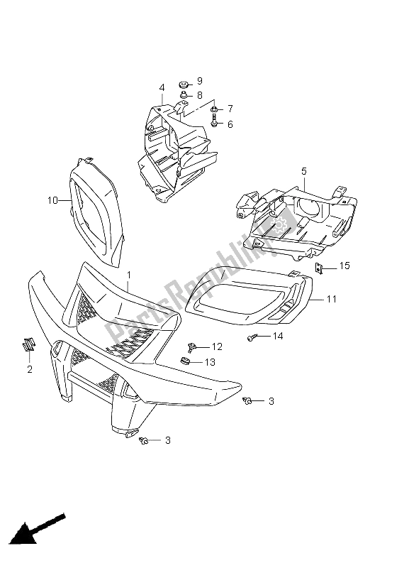 Alle onderdelen voor de Front Grille (lt-a500xpz P33) van de Suzuki LT A 500 XPZ Kingquad AXI 4X4 2011