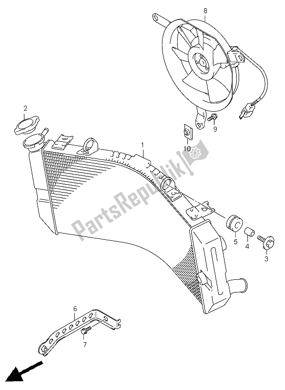 Alle onderdelen voor de Radiator van de Suzuki GSX R 600 2002