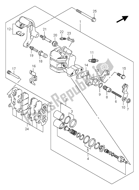 All parts for the Rear Caliper of the Suzuki AN 650A Burgman Executive 2005