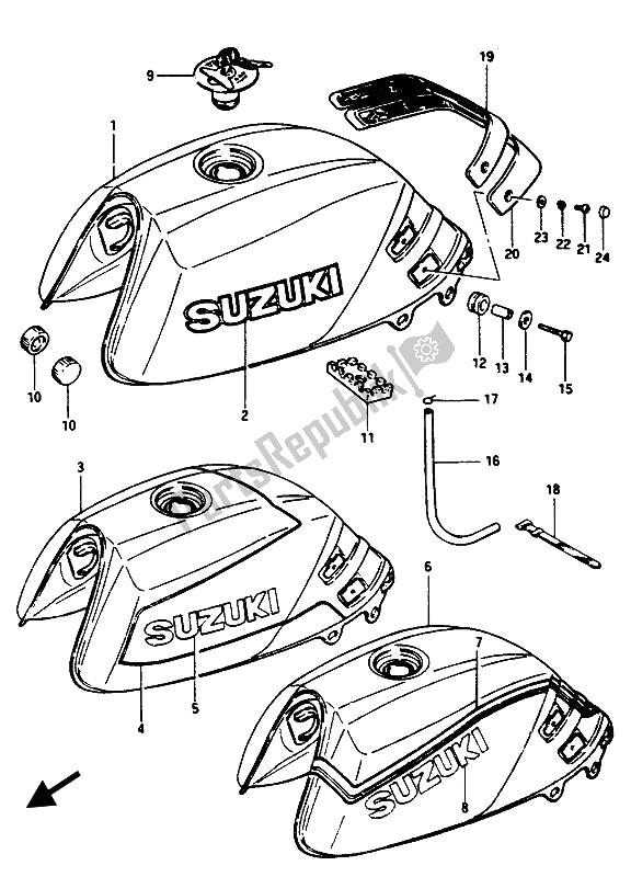 Tutte le parti per il Serbatoio Carburante (gsx1100e) del Suzuki GSX 1100 Esef 1150 EF 1986
