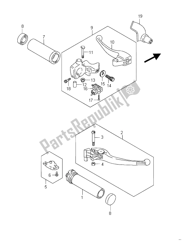 All parts for the Handle Lever (vzr1800 E19) of the Suzuki VZR 1800 NZR M Intruder 2011