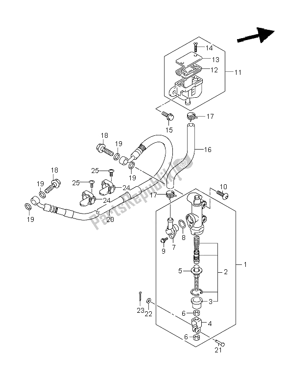 All parts for the Rear Master Cylinder (gsf1250 E24) of the Suzuki GSF 1250A Bandit 2011