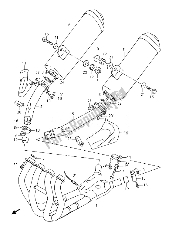 All parts for the Muffler (gsx1300ra E19) of the Suzuki GSX 1300 RA Hayabusa 2014