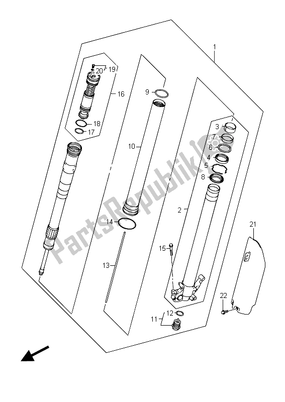 Tutte le parti per il Ammortizzatore Forcella Anteriore Sinistro del Suzuki RM Z 450 2015