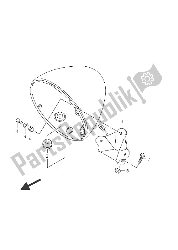 All parts for the Headlamp Housing of the Suzuki C 800 VL Intruder 2011