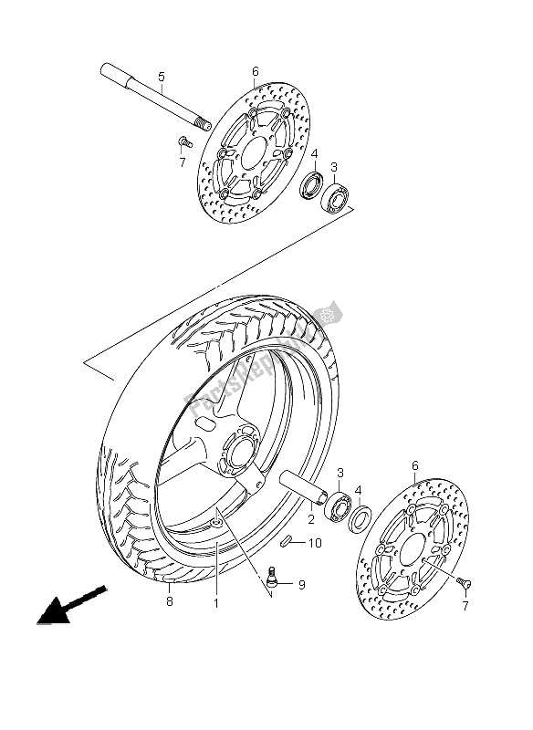 All parts for the Front Wheel (sv650-u-s-su) of the Suzuki SV 650 Nsnasa 2008