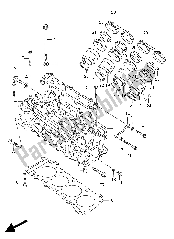 All parts for the Cylinder Head of the Suzuki GSX R 750 1999