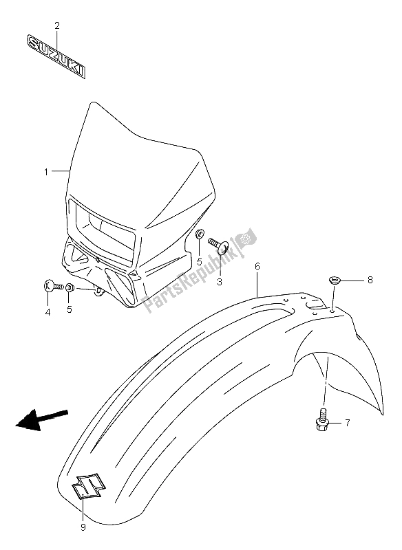 All parts for the Front Fender (e24) of the Suzuki DR Z 400E 2004