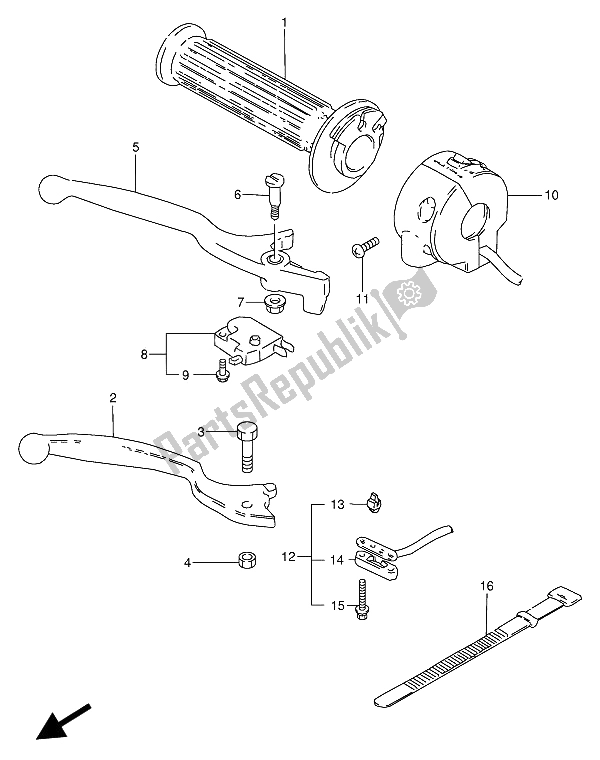 All parts for the Right Handle Switch of the Suzuki GN 250 1993