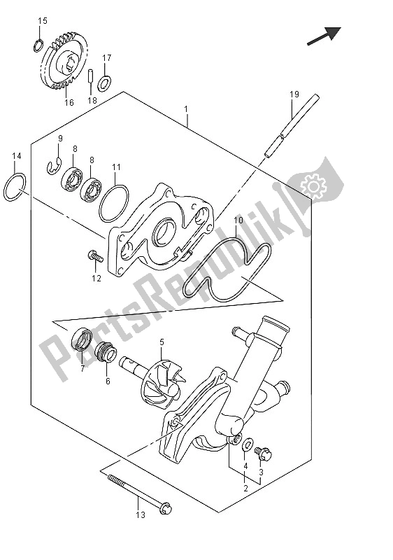 All parts for the Water Pump of the Suzuki DL 650 AXT V Strom 2016