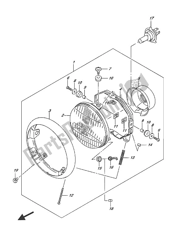 All parts for the Headlamp (e19) of the Suzuki RV 200 2016