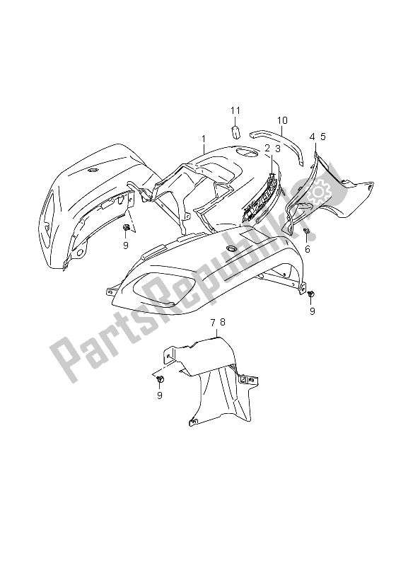 All parts for the Front Fender of the Suzuki LT F 250 Ozark 2008