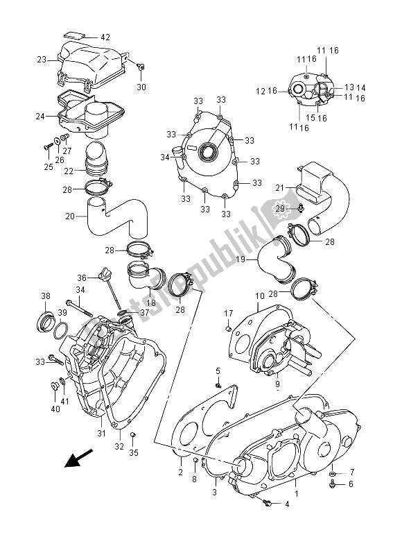 All parts for the Crankcase Cover of the Suzuki LT Z 90 Quadsport 2015