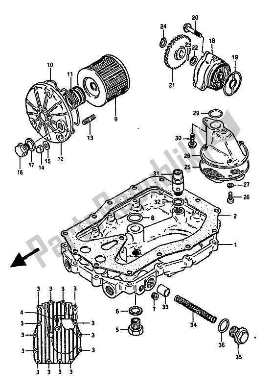 Alle onderdelen voor de Oliepomp & Oliefilter van de Suzuki GSX 550 Esfu 1986