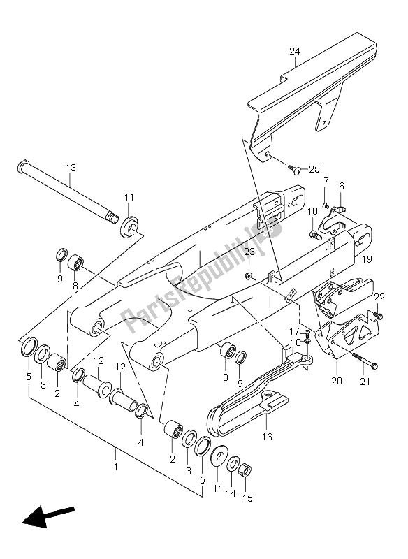 All parts for the Rear Swinging Arm of the Suzuki DR Z 400S 2000