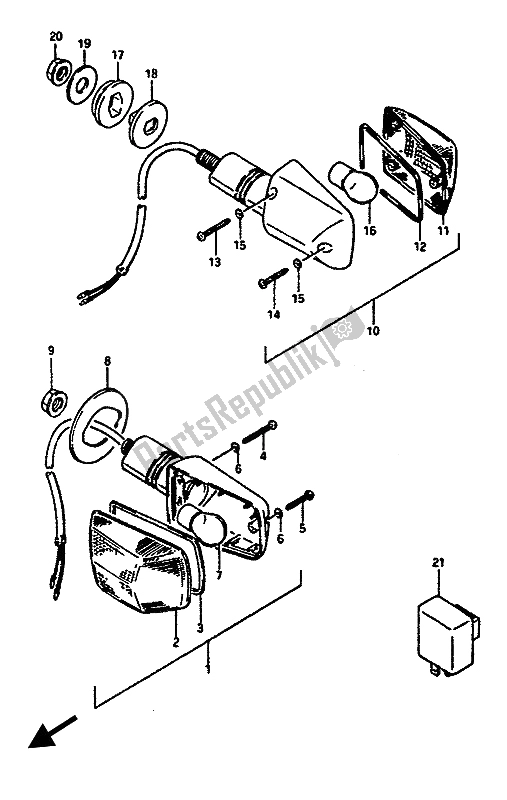 All parts for the Turn Signal Lamp (e1-e6-e24) of the Suzuki GSX R 1100 1988