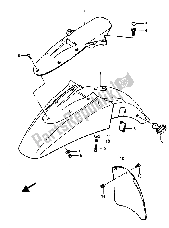 All parts for the Front Fender of the Suzuki GSX 1100 1150 Eesef 1985
