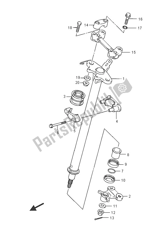 All parts for the Steering Shaft of the Suzuki LT A 500X Kingquad AXI 4X4 2016