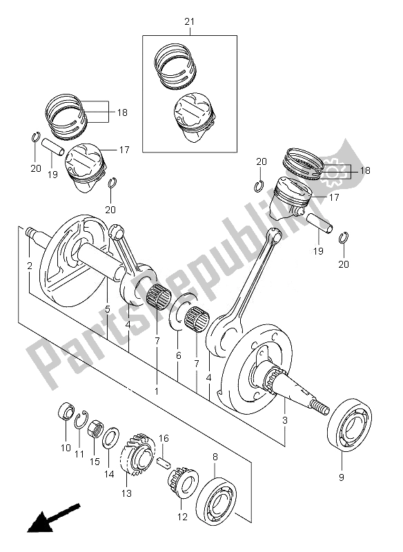 All parts for the Crankshaft of the Suzuki VL 250 Intruder 2007