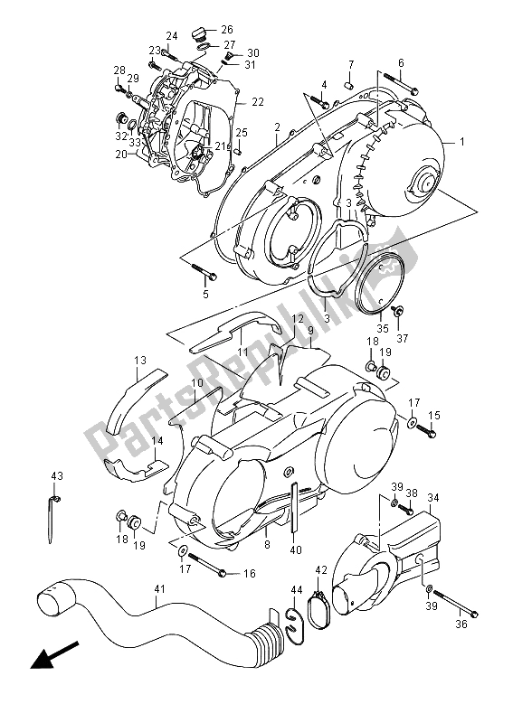 All parts for the Crankcase Cover of the Suzuki Burgman AN 400 AZA 2015