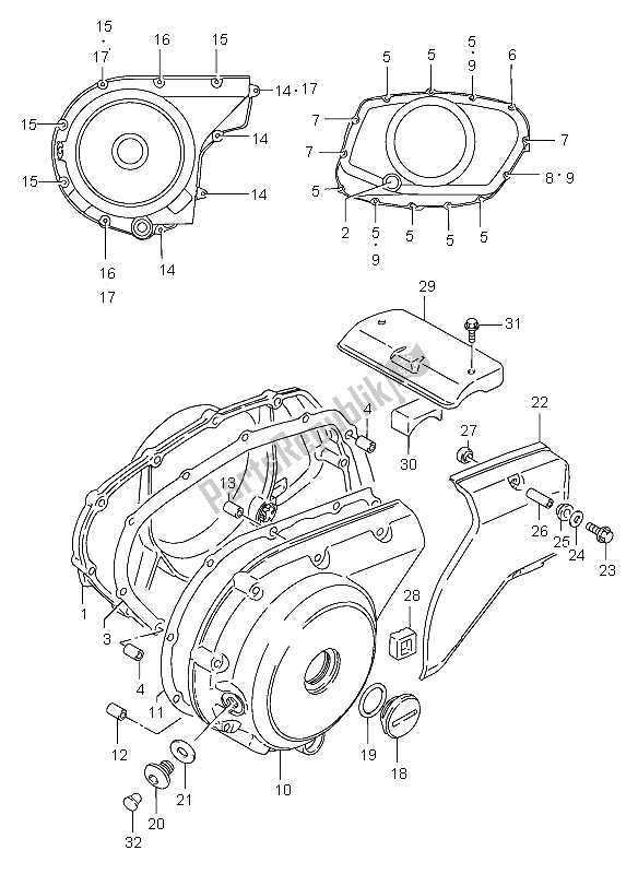 All parts for the Crankcase Cover of the Suzuki VS 800 Intruder 2003