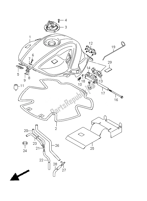 All parts for the Fuel Tank of the Suzuki SFV 650A Gladius 2010