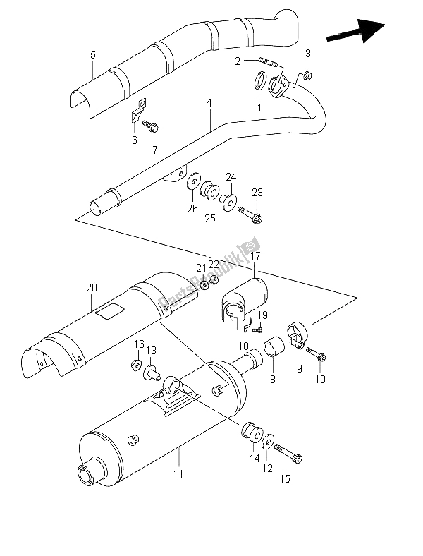 All parts for the Muffler of the Suzuki LT A 400F Eiger 4X4 2002